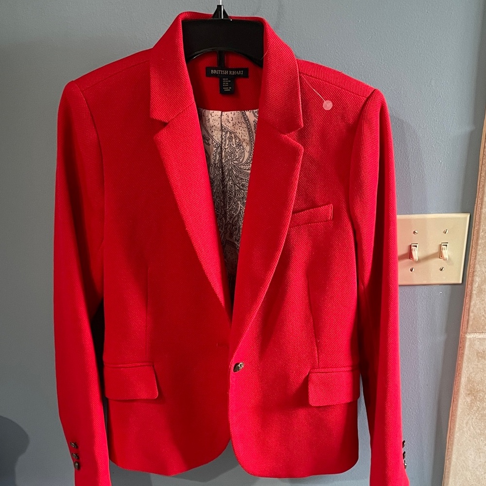 British Khaki Red Tailored Single-Button Blazer